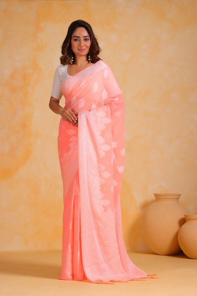 Vamsee Sikha Peach Georgette Saree - Swadesiicart