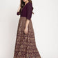 Ahalyaa Women's Wine Georgette Gold Foil Print Flared Kurta With Dupatta | Swadesiicart