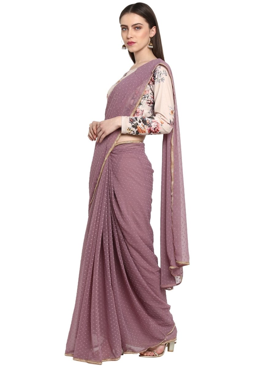 Ahalyaa Women's Mauve Butta Georgette Ready to Wear Saree | Swadesiicart