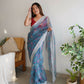 Vamsee Ferry Blue Organza Saree - Swadesiicart