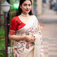 White Jute Silk Ethnic Motifs Saree with Unstitched Blouse - Hiral Fashion | Swadesiicart