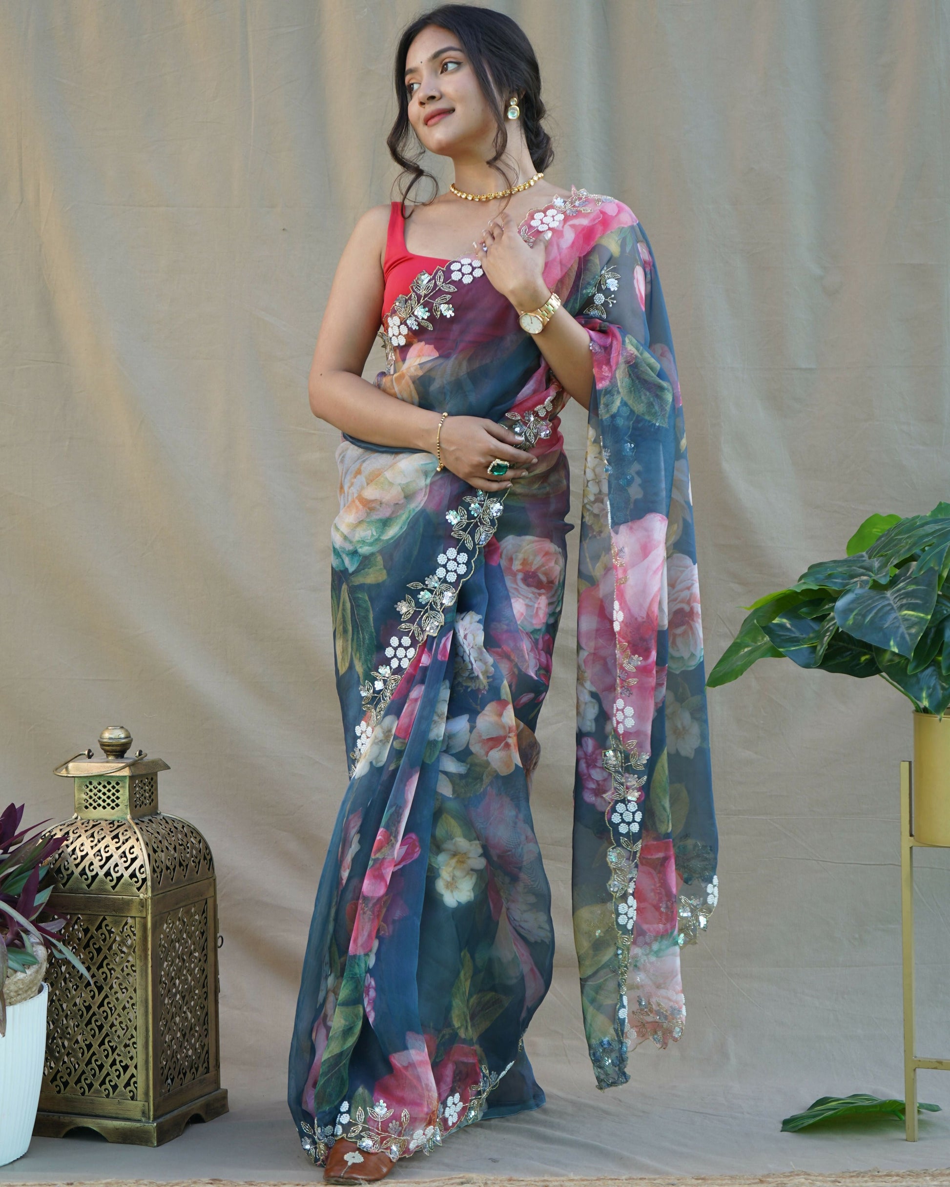 Vamsee Sarangi Blue Organza Saree - Swadesiicart