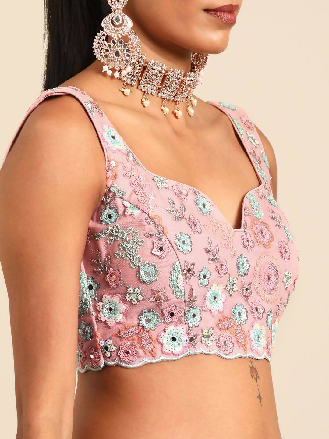 House of Panchhi Pink Net Sequins, Mirror and thread embroidery Lehenga choli & Dupatta | Swadesiicart