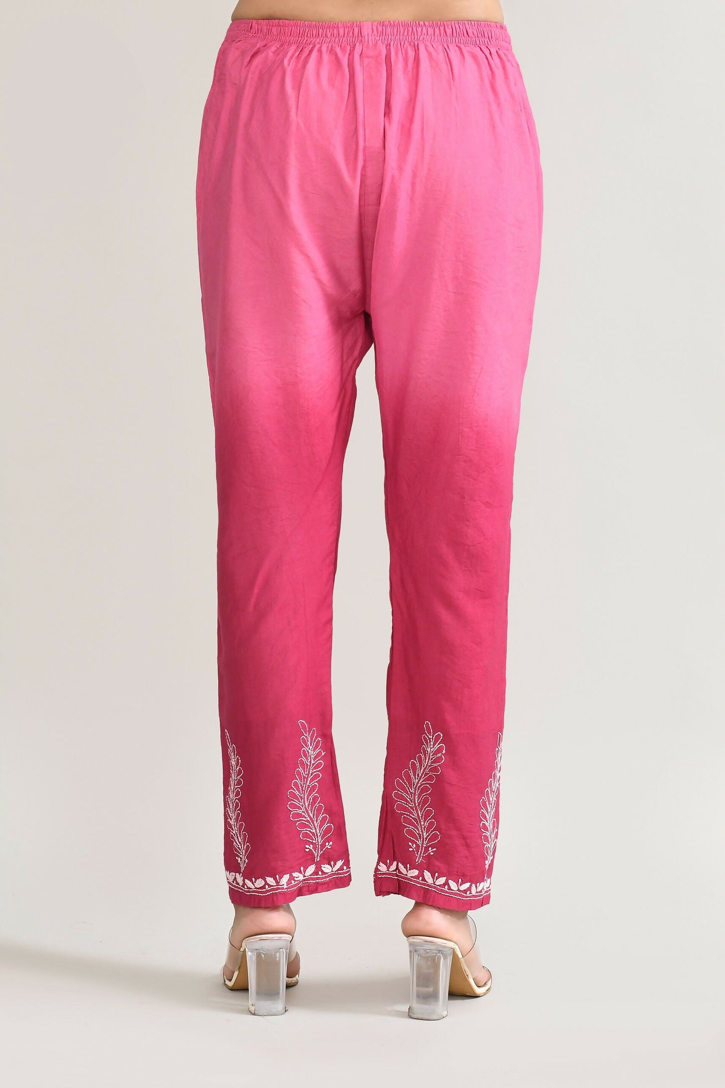Joban Fashion Womens Cotton ChikanKari pink Kurta set - Swadesiicart