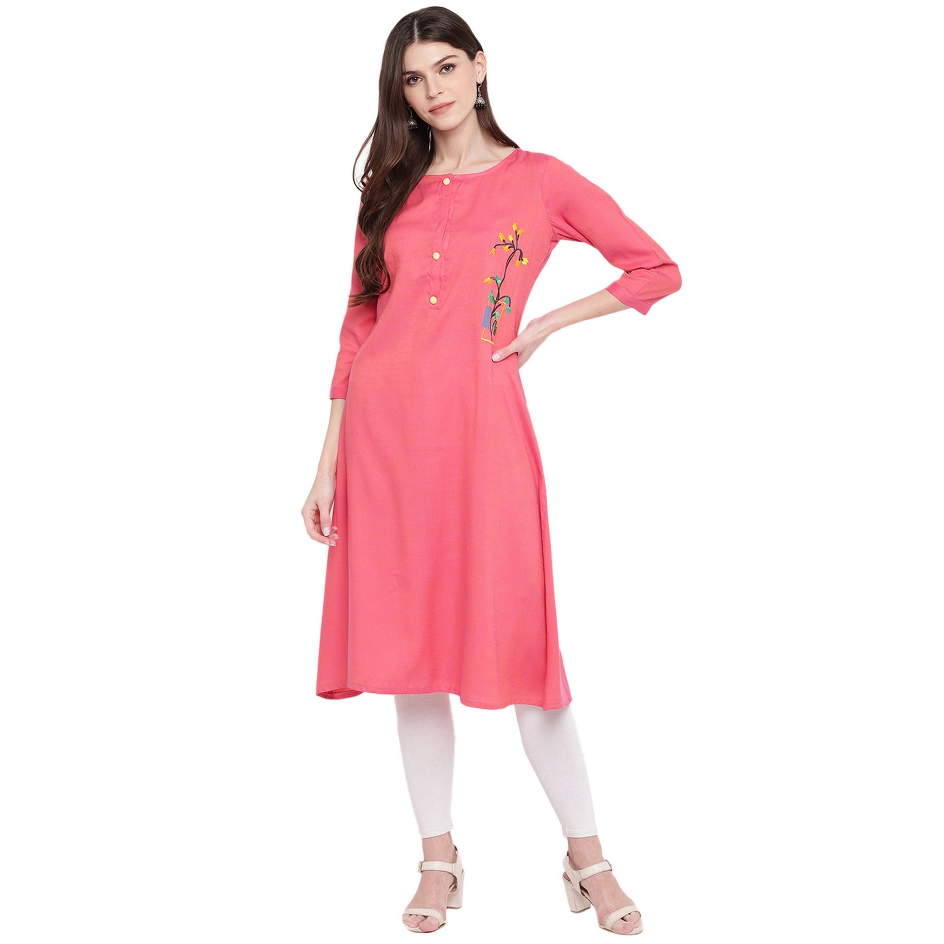 NOZ2TOZ Women's Light Pink A-Line Kurta- (1pc set) - Swadesiicart