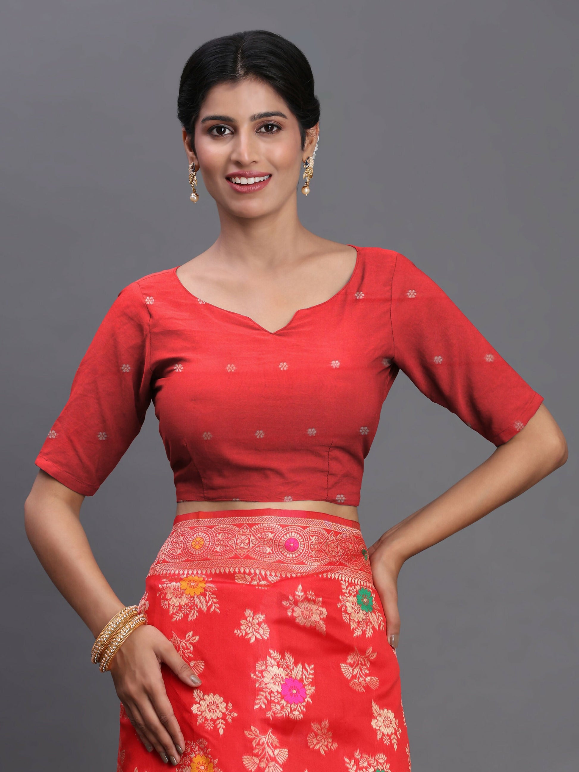 Astita Banarasi Silk Red Saree | Swadesiicart