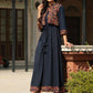 Juniper Women's Blue Rayon Festive Printed Flared Dress | Swadesiicart