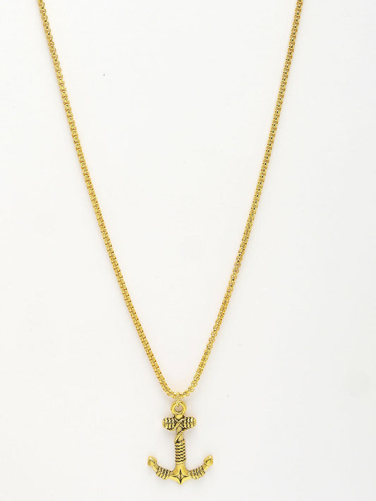 NVR Men's Gold-Polished Stainless Steel Pendant with Chain - Swadesiicart