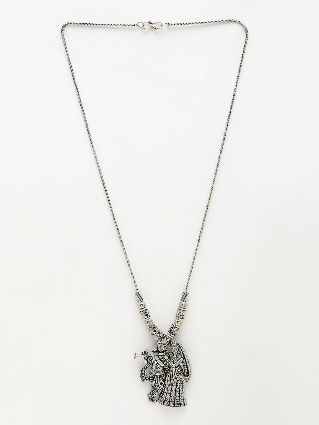NVR Women's Silver-Toned Radha Krishna Pendant with Chain | Swadesiicart
