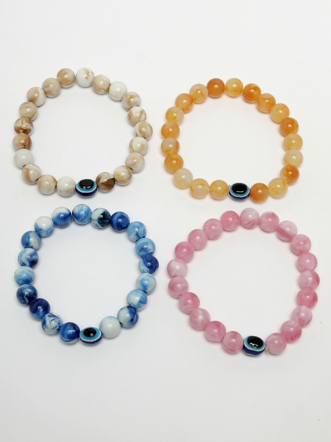 NVR Men & Women Set of 4 Artificial Beads-Beaded Evil Eye Elasticated Bracelet - Swadesiicart