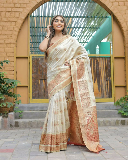 Vamsee Madhavi White Soft Silk Saree - Swadesiicart