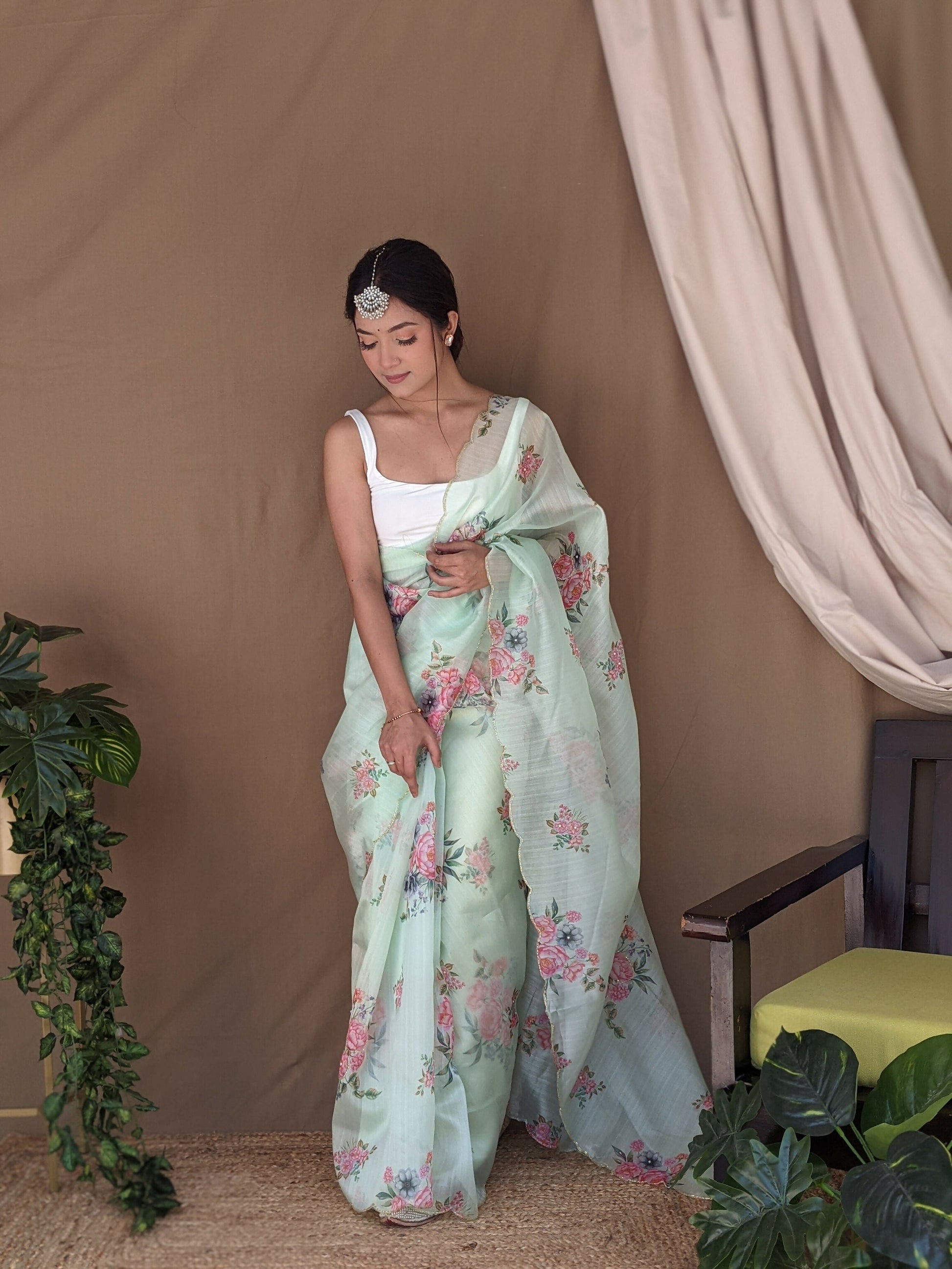 Vamsee Khadi Khatali Green Khadi Organza Saree - Swadesiicart