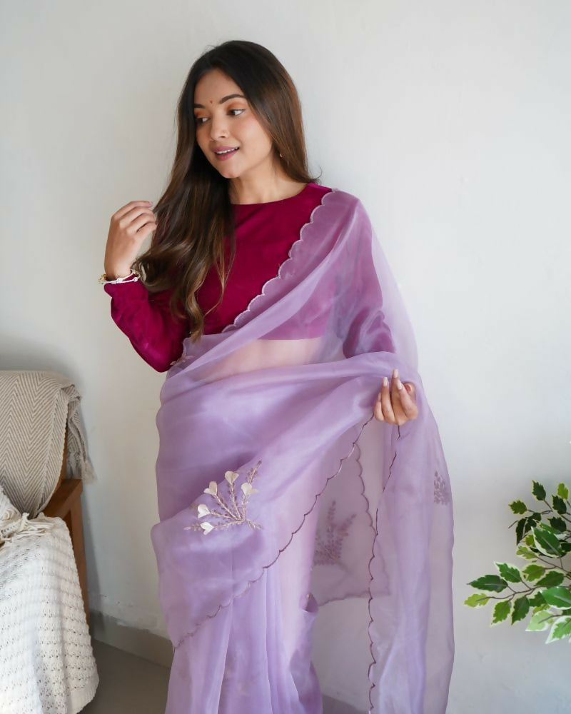 Vamsee Ena Lavender Organza Saree - Swadesiicart