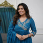 The52 Petrol Women's Beautiful Parampara Fabric Embroidered Work Flared Kurta Pant and Dupatta Set - Swadesiicart