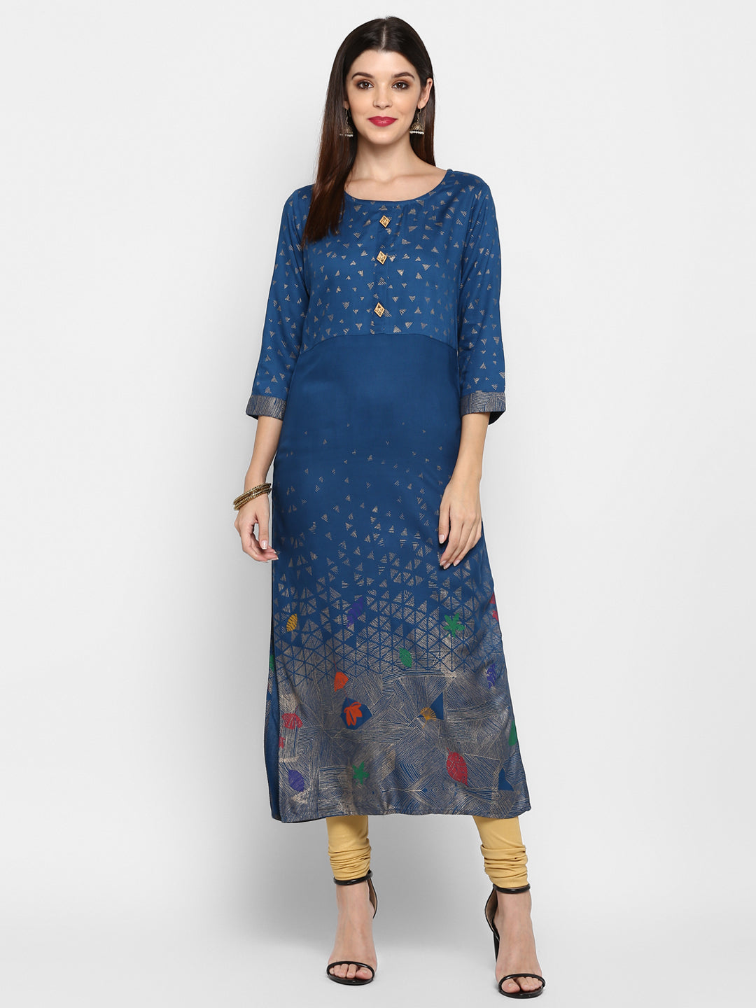 NOZ2TOZ Women's Dark Aqua Color Rayon Straight Kurta Only - Swadesiicart