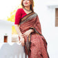 Zibaa Hand-Blocked Pure Maheshwari Silk Red Saree - Small Motifs | Swadesiicart