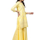 Ahalyaa Women's Cotton Blend Yellow Glitter Print Kurta Sharara Set With Dupatta | Swadesiicart