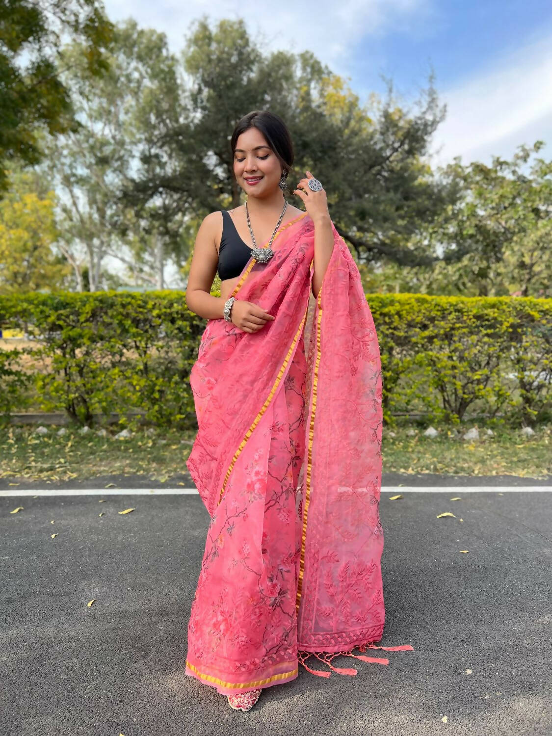 Vamsee Pink Organza Saree - Swadesiicart