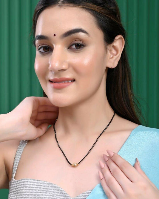 VOJ Gold-Polished AD-Studded & Beaded Mangalsutra - Swadesiicart