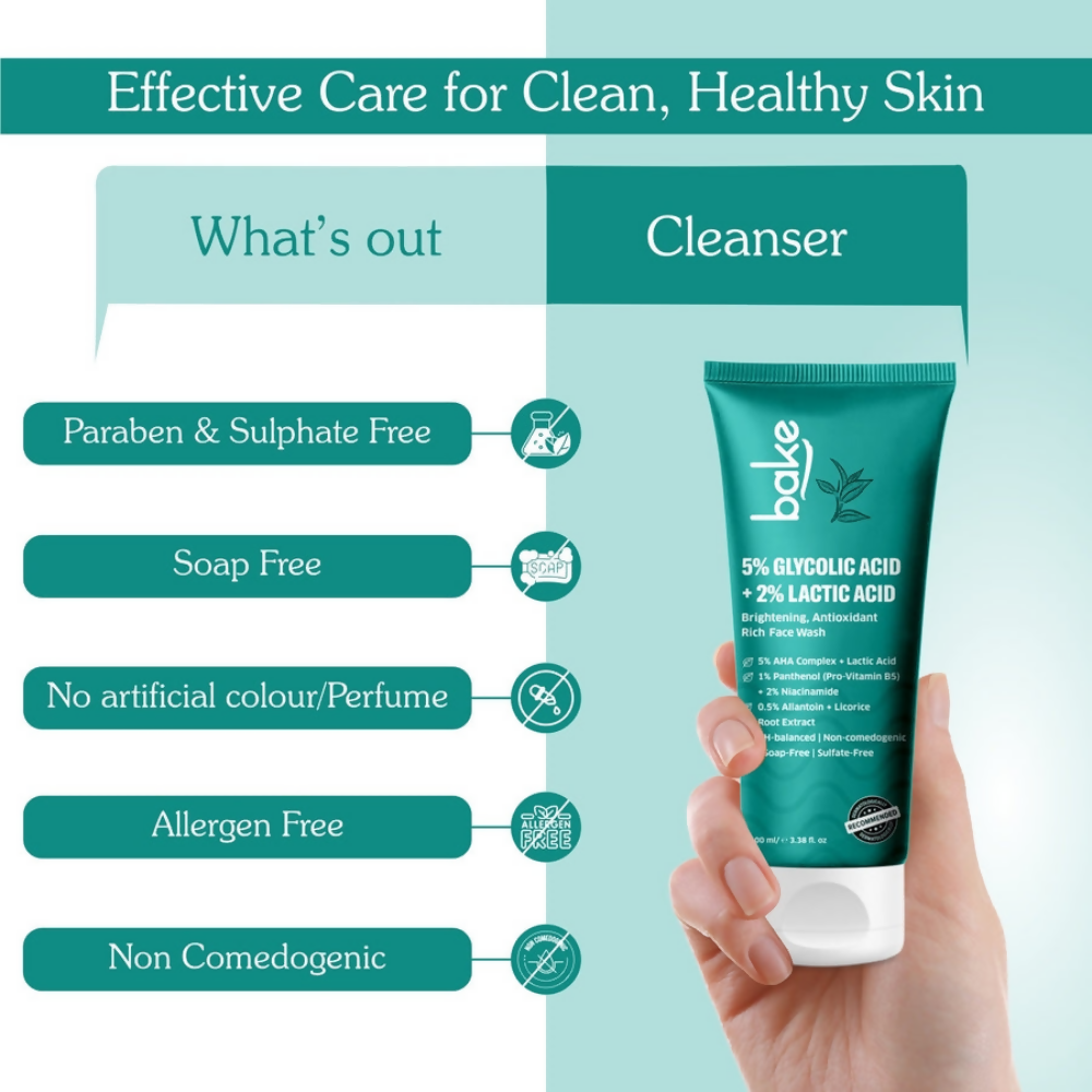 Bake 5% Glycolic Acid + 2% Lactic Acid Daily Face Wash | Swadesiicart