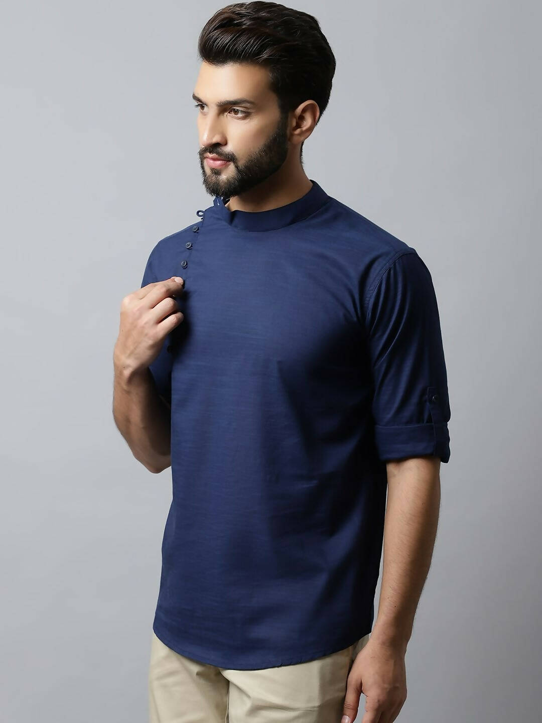 Even Apparels Navy blue Color Viscose Pure Cotton Men's Kurta With Side Placket (SLD1190) | Swadesiicart