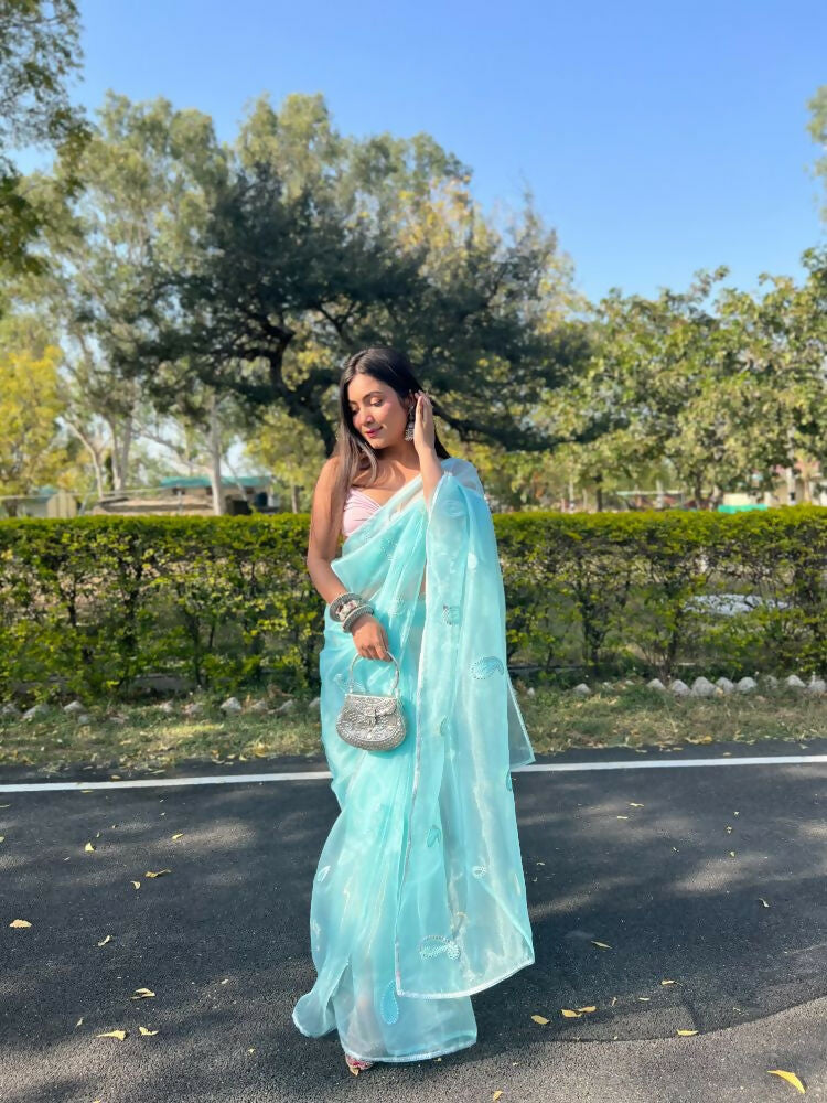 Vamsee Samriddhi Blue Organza Saree - Swadesiicart