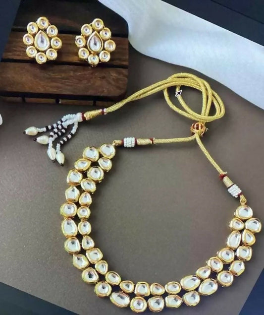 Joban Fashion White kundan work Necklace Set | Swadesiicart