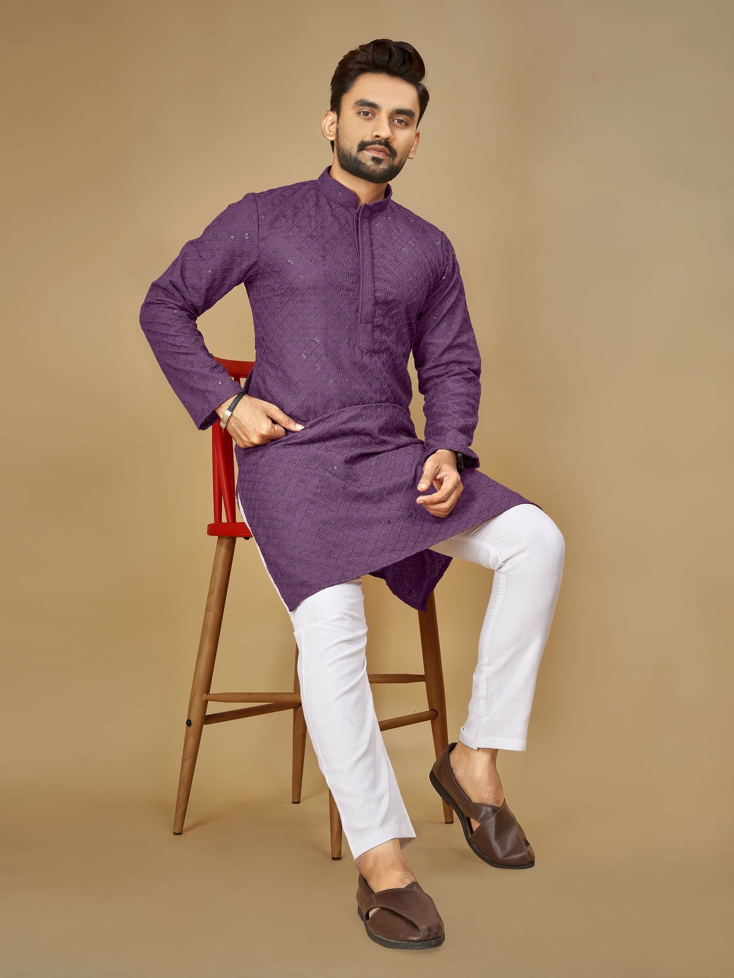 Anaita Lavender Embroidered Rayon Straight Kurta