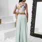 Sea Green Digital Chinon Handwork Top with Palazzo & Shrug - Naomika - Swadesiicart