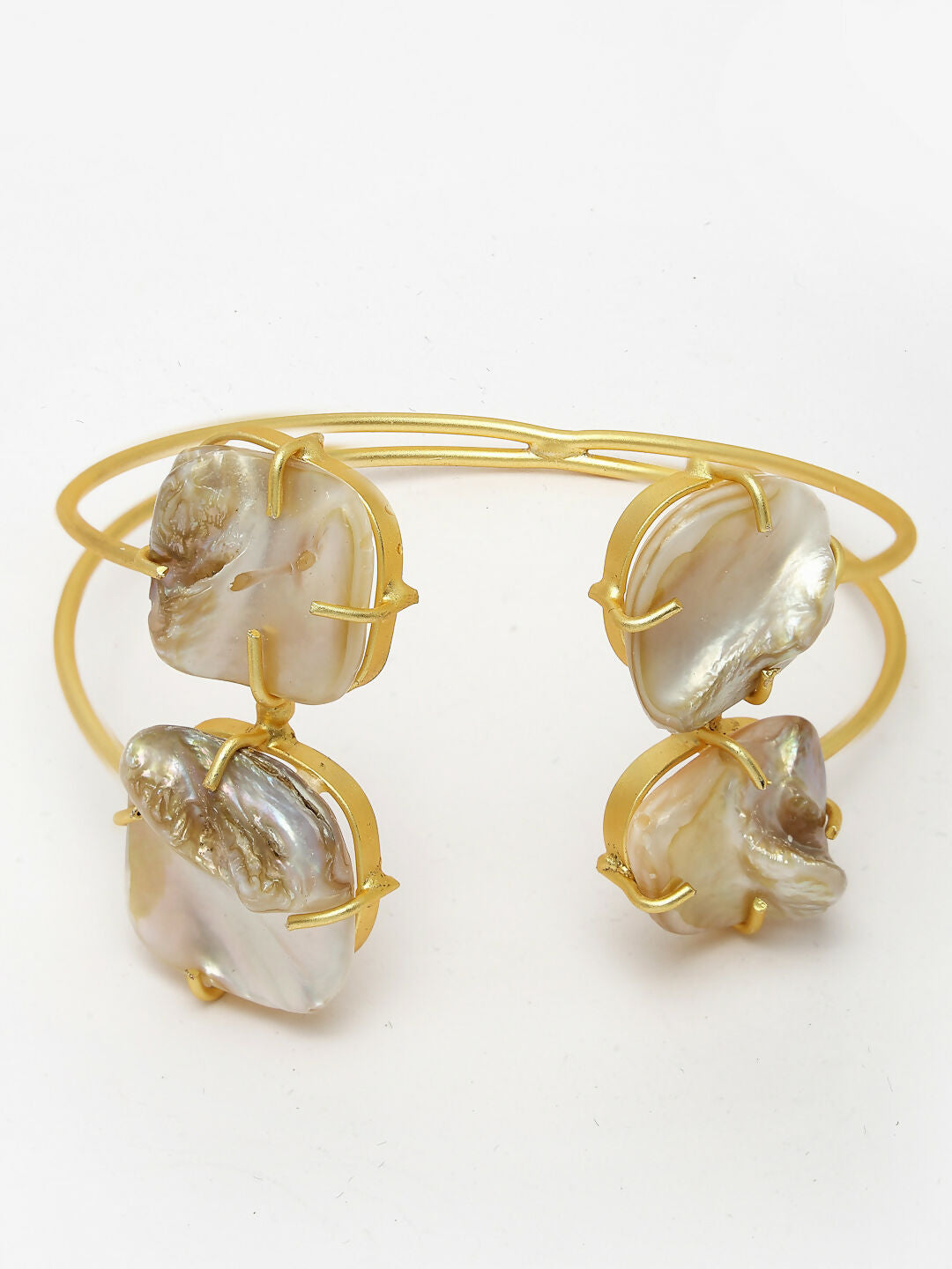 NVR Women's Gold-Polished Mother of Pearl Handcrafted Cuff Bracelet - Swadesiicart