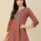 Brown Chinon Floral Embroidered Top - Zeny