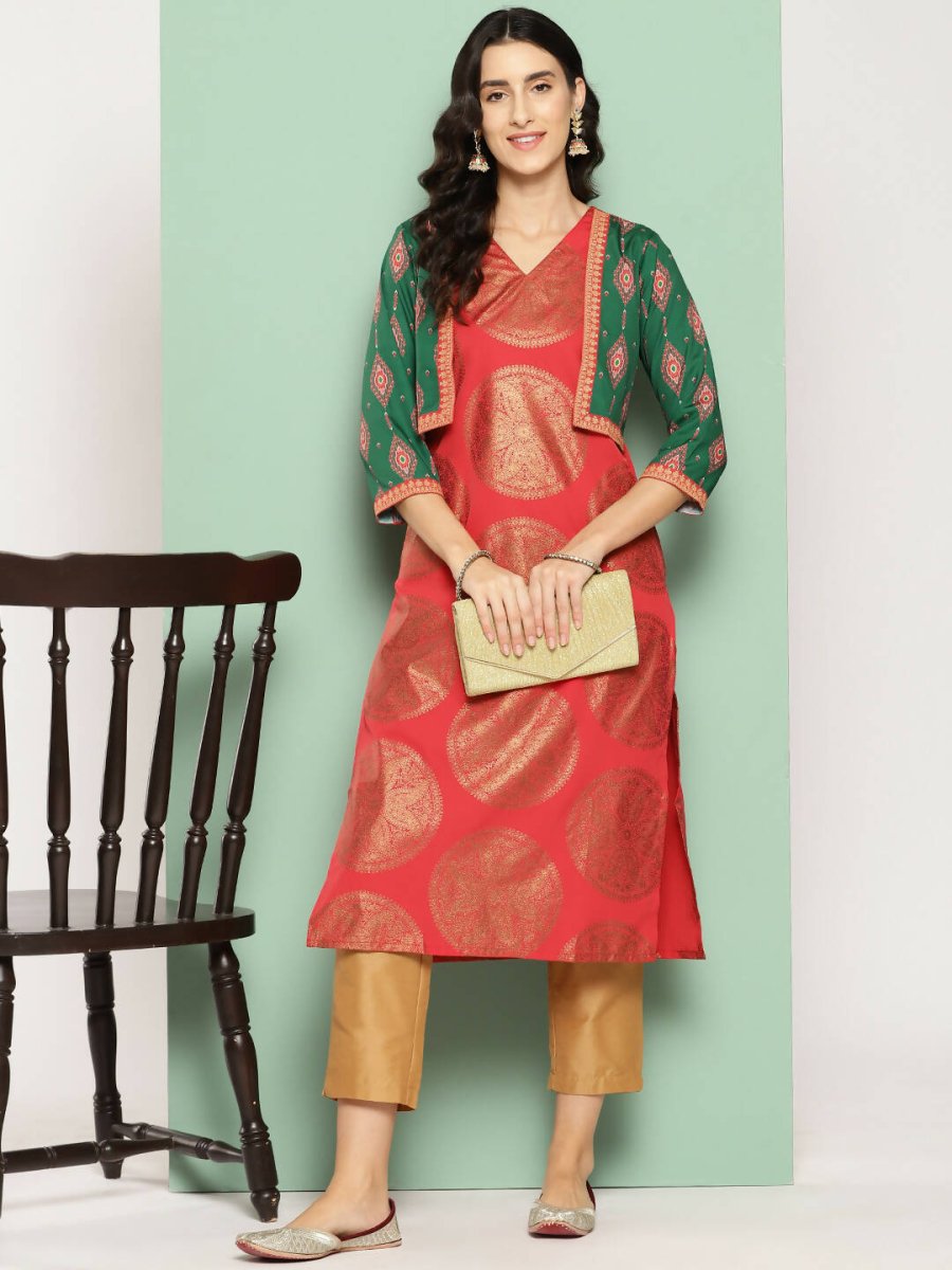 Ahalyaa Women's Traditional wear Kurta - Red | Swadesiicart