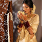 DEIANA'S Beautiful Designer Golden zari Soft Lichi Silk Saree - Cream - Swadesiicart