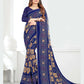 Blue Georgette Bandhani Printed Saree With Unstitched Blouse Piece - Jyoti