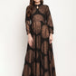 Ahalyaa Women Black Crepe Copper Foil Print Dress | Swadesiicart