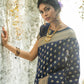 Vishnu Weaves Women's Navy Blue Banarasi Silk Zari Woven Saree with Unstitched Blouse - Swadesiicart