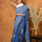 Very Much Indian Handblock Printed Cotton Saree With Natural Dyes - Cyan Blue | Swadesiicart