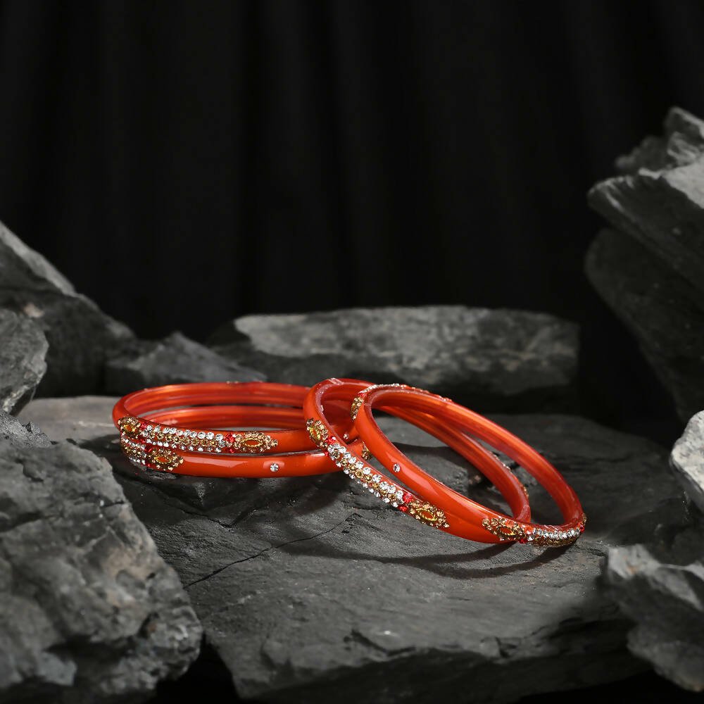 Afast Elegant Bridal & Wedding Party Fashion Bangle/Kada Set, Orange, Glass, Pack Of 8 Model No- A29 - Swadesiicart