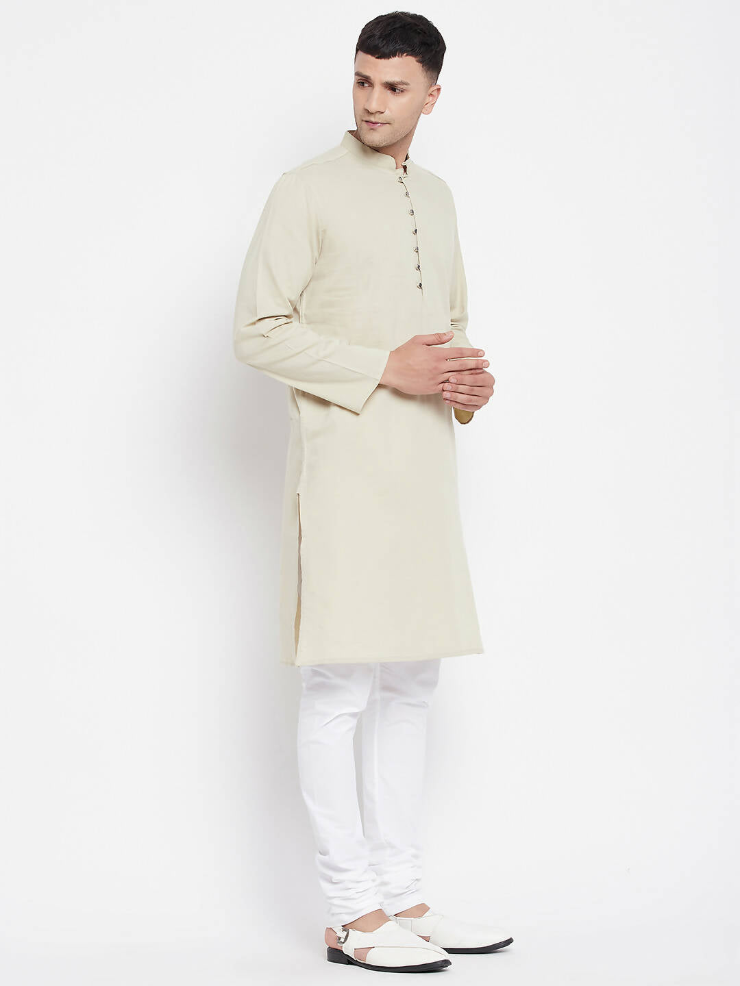 Even Apparels Pure Cotton Men's Kurta in Green Color With Band Collar | Swadesiicart