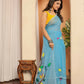 Exclusive Collection Beautiful Light Sky Pure Cotton Hand Print Handloom Saree With Running Blouse Piece - Swadesiicart