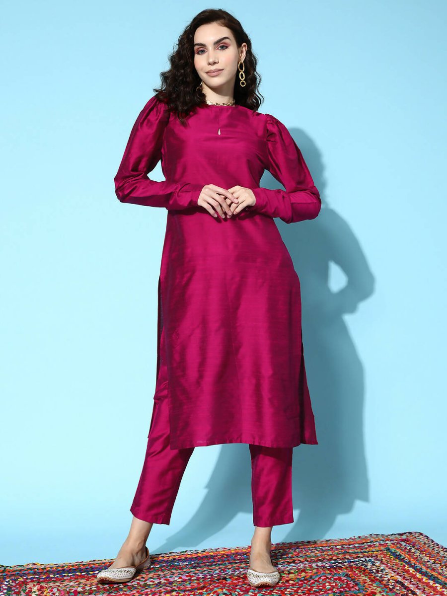 Ahalyaa Women's Traditional wear Kurta Set - Burgundy | Swadesiicart