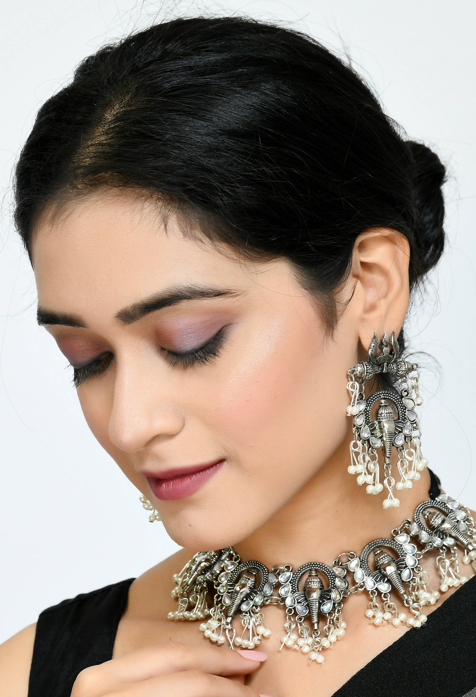Mominos Fashion Johar Kamal Oxidised Silver-Plated Ganesha Design Necklace Choker Set | Swadesiicart