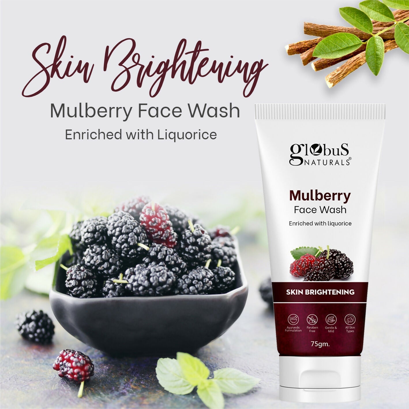 Globus Naturals Mulberry Fairness Face Wash, Suitable For All Skin Types | Swadesiicart