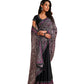 Black Satin Crepe Silk Sequence Embroidered Saree With Unstitched Blouse - Mohmanthan Yavanika