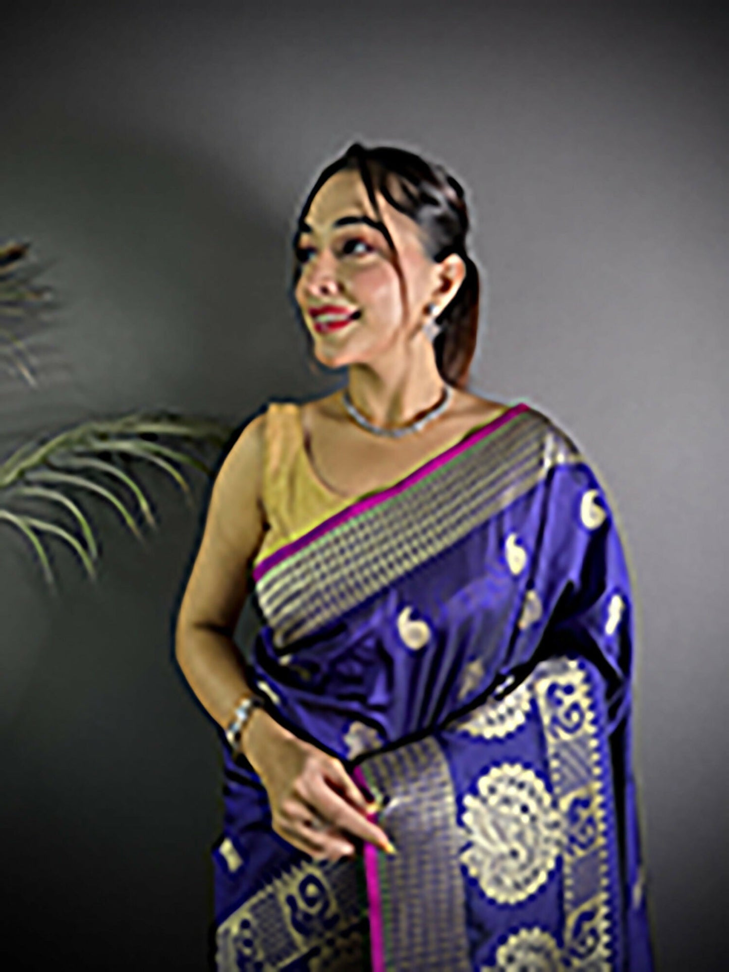Joban Fashion Purple Banarasi Soft Lichi Silk Paisley Saree | Swadesiicart