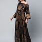 Ahalyaa Womens Black Crepe Copper Foil Printed Maxi Dress | Swadesiicart