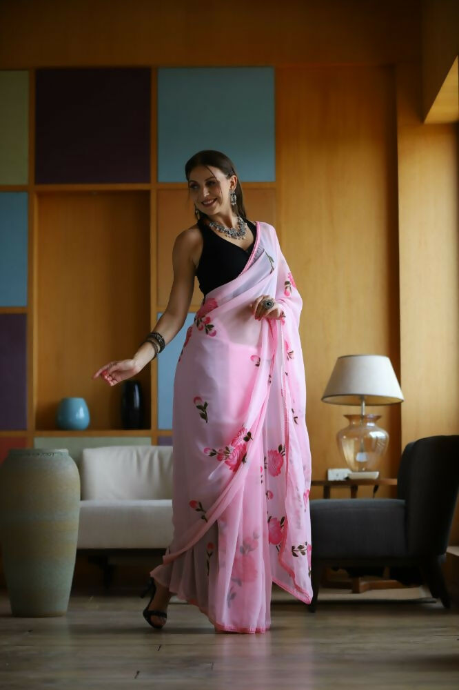 Vamsee Laxmi Pink Georgette Saree - Swadesiicart