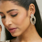 Nuyug 22K Gold-Plated Floral Motif Zircon Stone Studded Teardrop Shaped Elegant Drop Dangler Earrings | Swadesiicart
