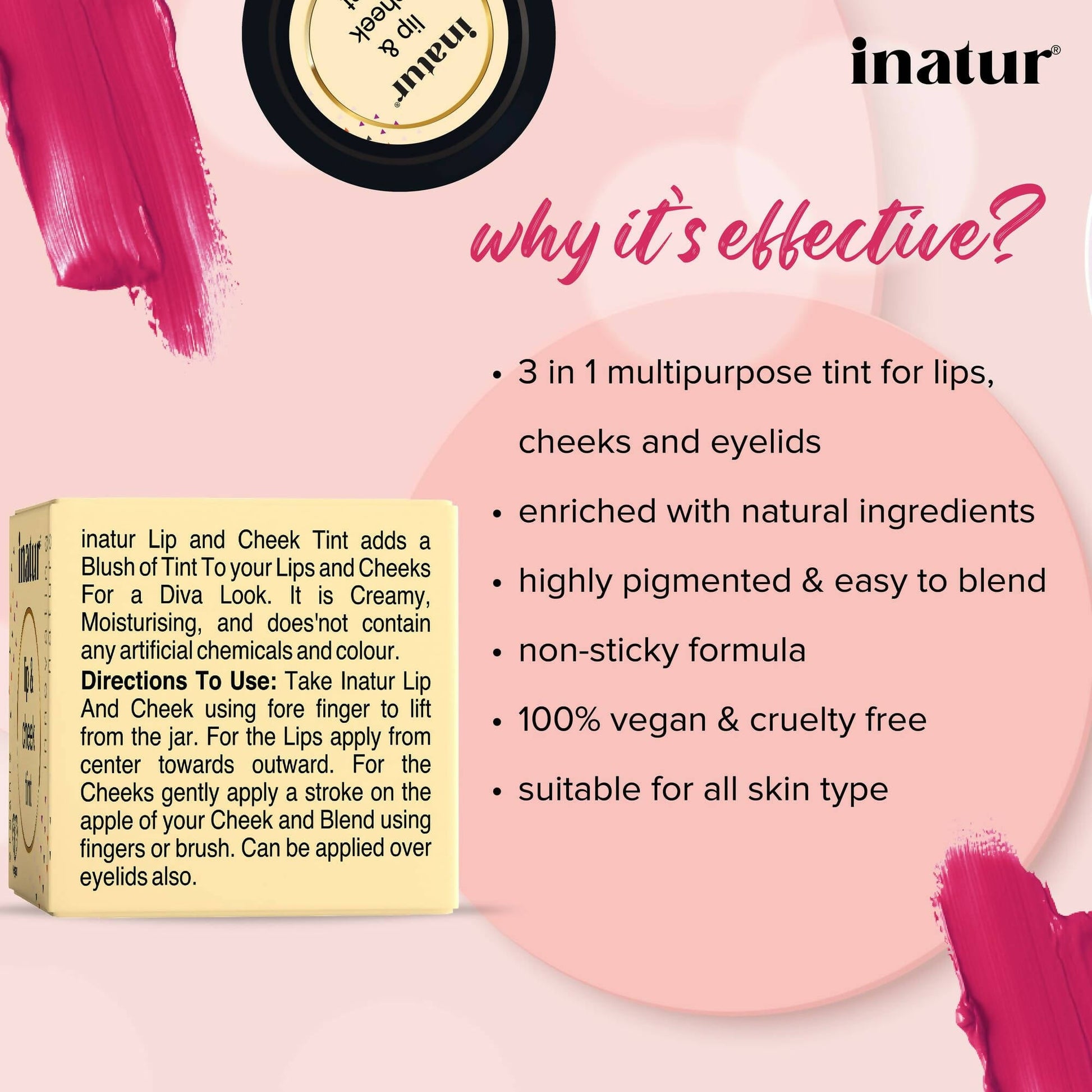 Inatur Lip and Cheek Tint Cool Fushia - Swadesiicart