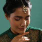 White Gold-Polished Kundan Studded Beaded Maang Tikka - Ruby Raang | Swadesiicart